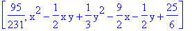 [95/231, x^2-1/2*x*y+1/3*y^2-9/2*x-1/2*y+25/6]